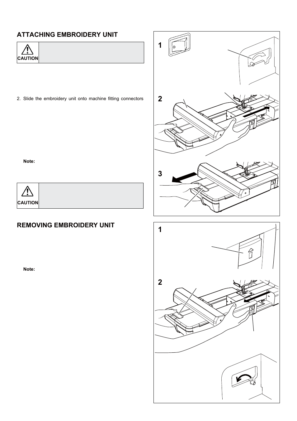 Attaching embroidery unit, Removing embroidery unit | SINGER 5 FUTURA QUINTET Instruction Manual User Manual | Page 70 / 136