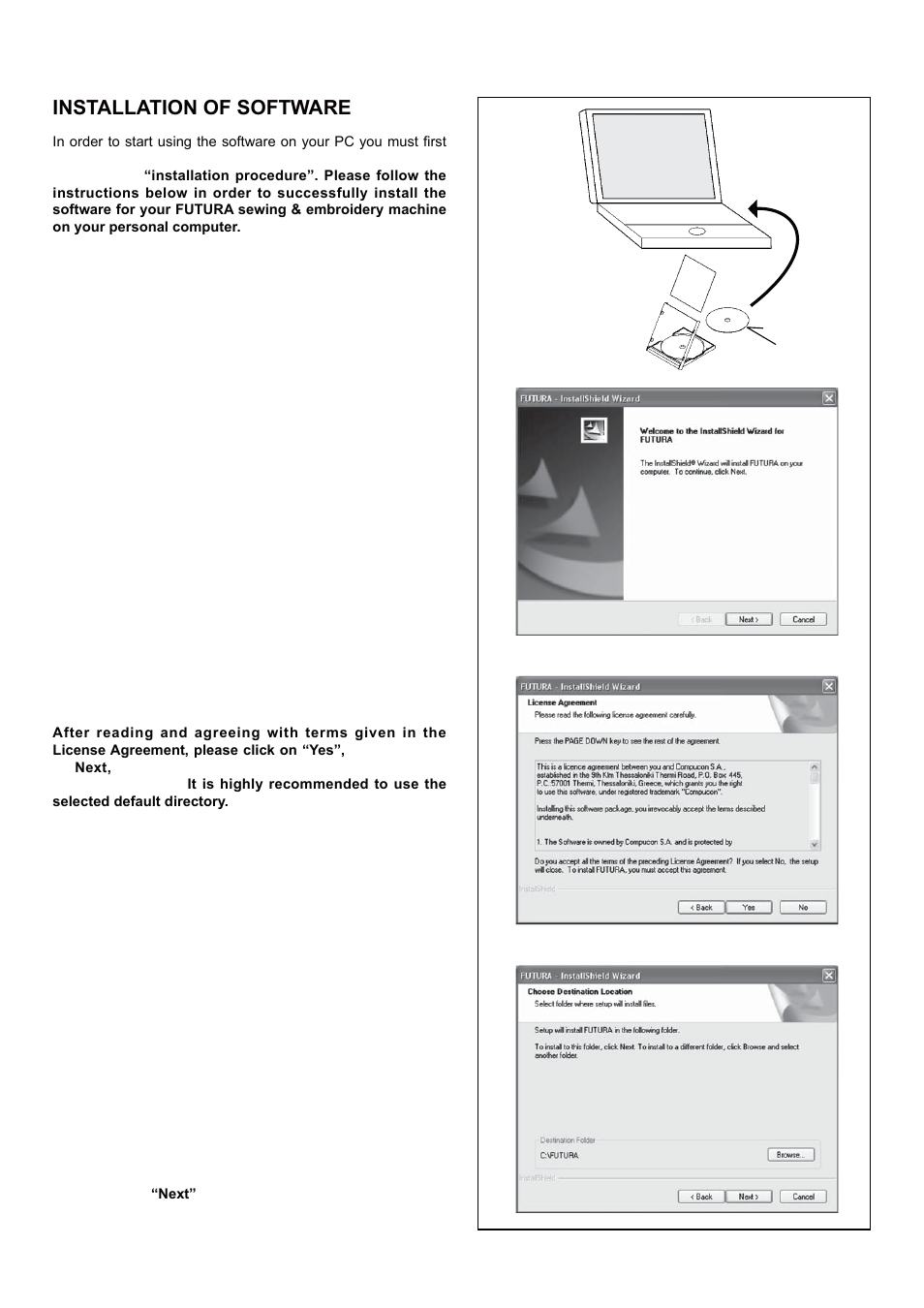 Installation of software | SINGER 5 FUTURA QUINTET Instruction Manual User Manual | Page 80 / 136