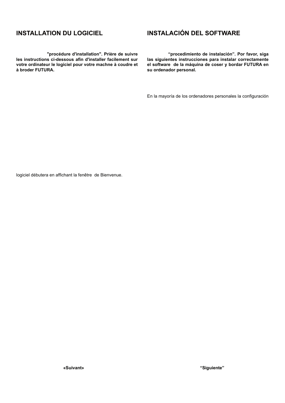 Installation du logiciel, Instalación del software | SINGER 5 FUTURA QUINTET Instruction Manual User Manual | Page 81 / 136