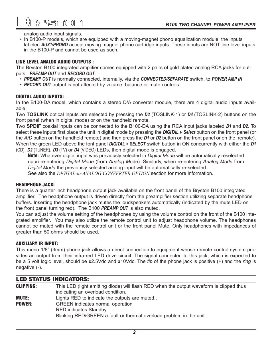 Bryston B100-P User Manual | Page 4 / 10