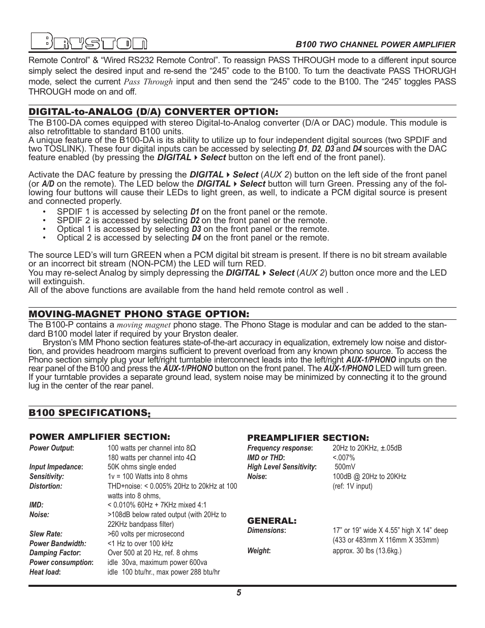 Bryston B100-P User Manual | Page 7 / 10