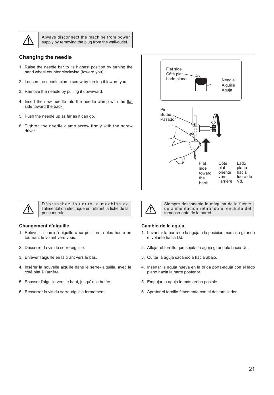 Changing the needle | SINGER XL-550 FUTURA Instruction Manual User Manual | Page 21 / 120