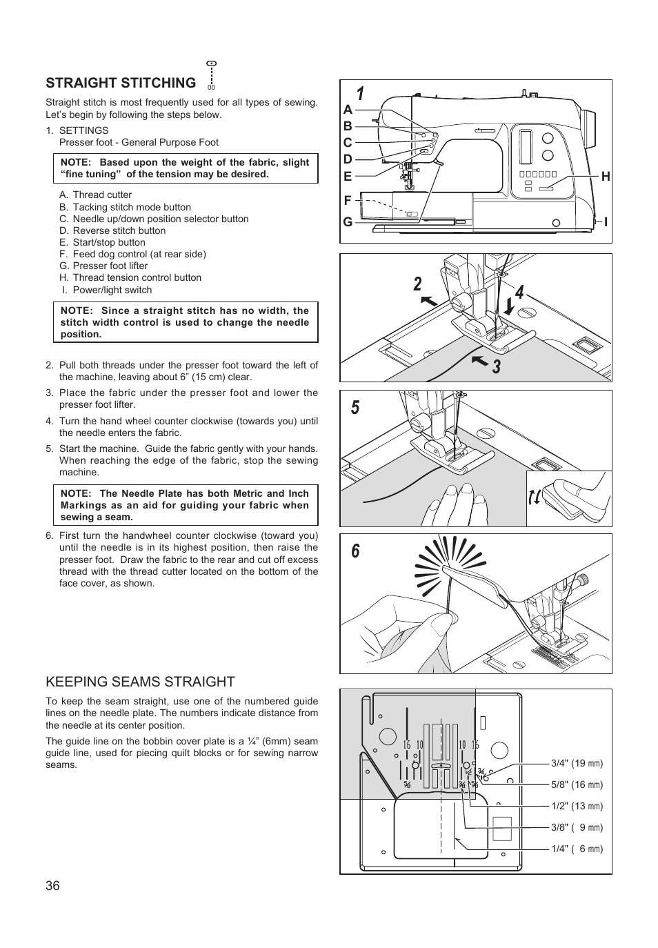 Straight stitching, Keeping seams straight | SINGER XL-550 FUTURA Instruction Manual User Manual | Page 36 / 120