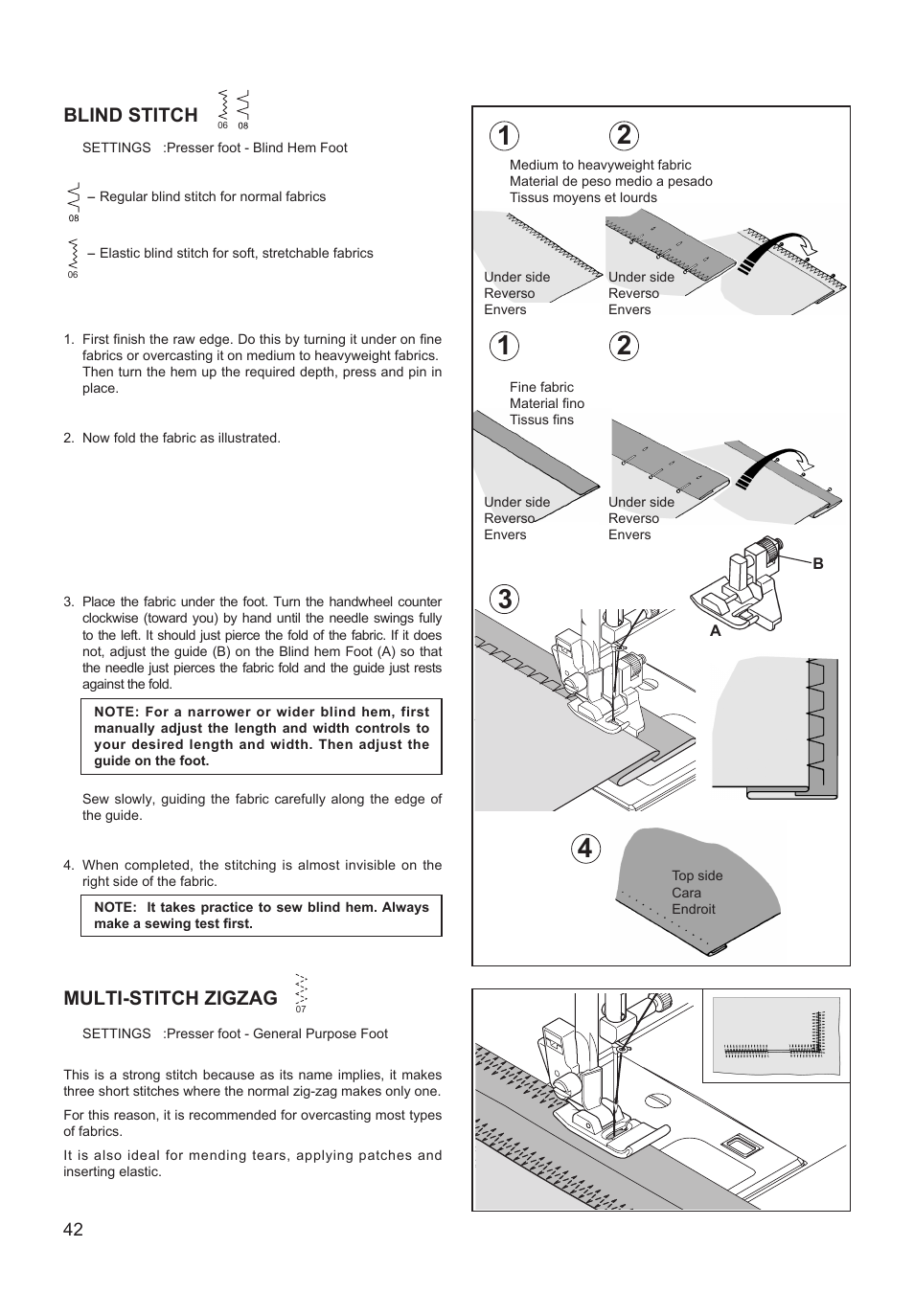 Blind stitch, Multi-stitch zigzag | SINGER XL-550 FUTURA Instruction Manual User Manual | Page 42 / 120