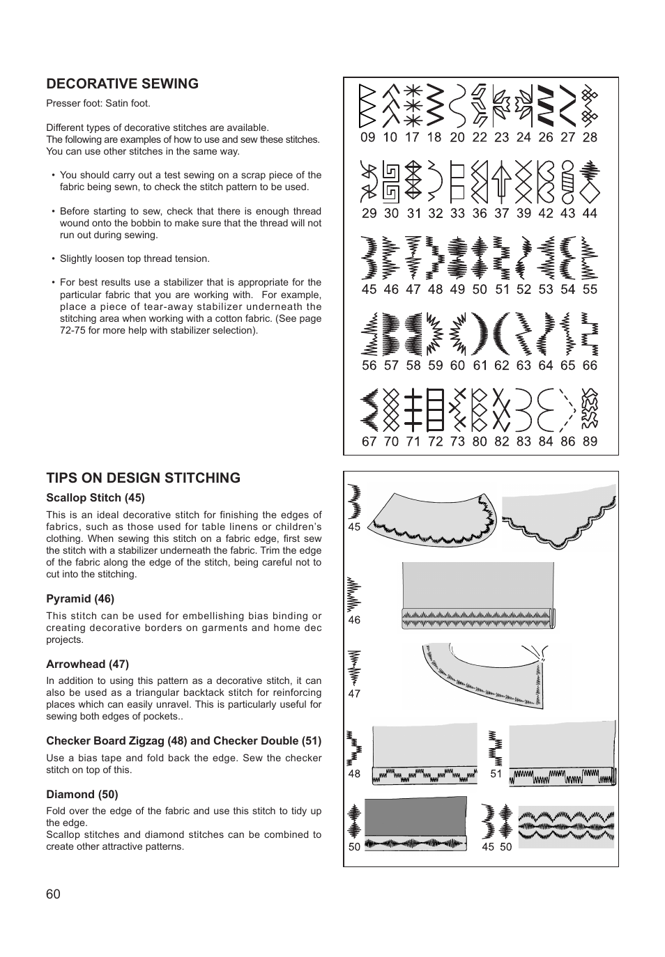 Decorative sewing, Tips on design stitching | SINGER XL-550 FUTURA Instruction Manual User Manual | Page 60 / 120