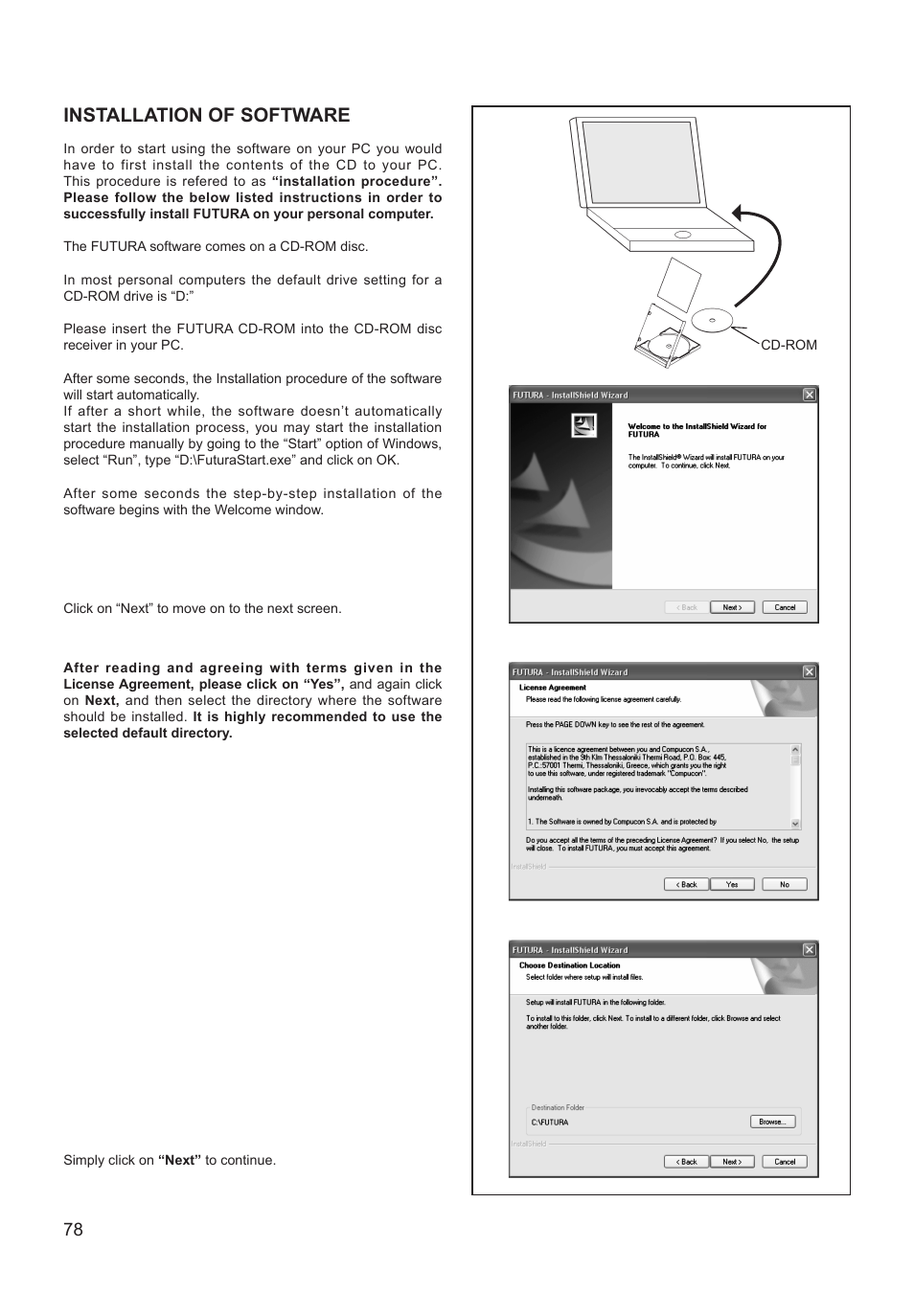 Installation of software | SINGER XL-550 FUTURA Instruction Manual User Manual | Page 78 / 120