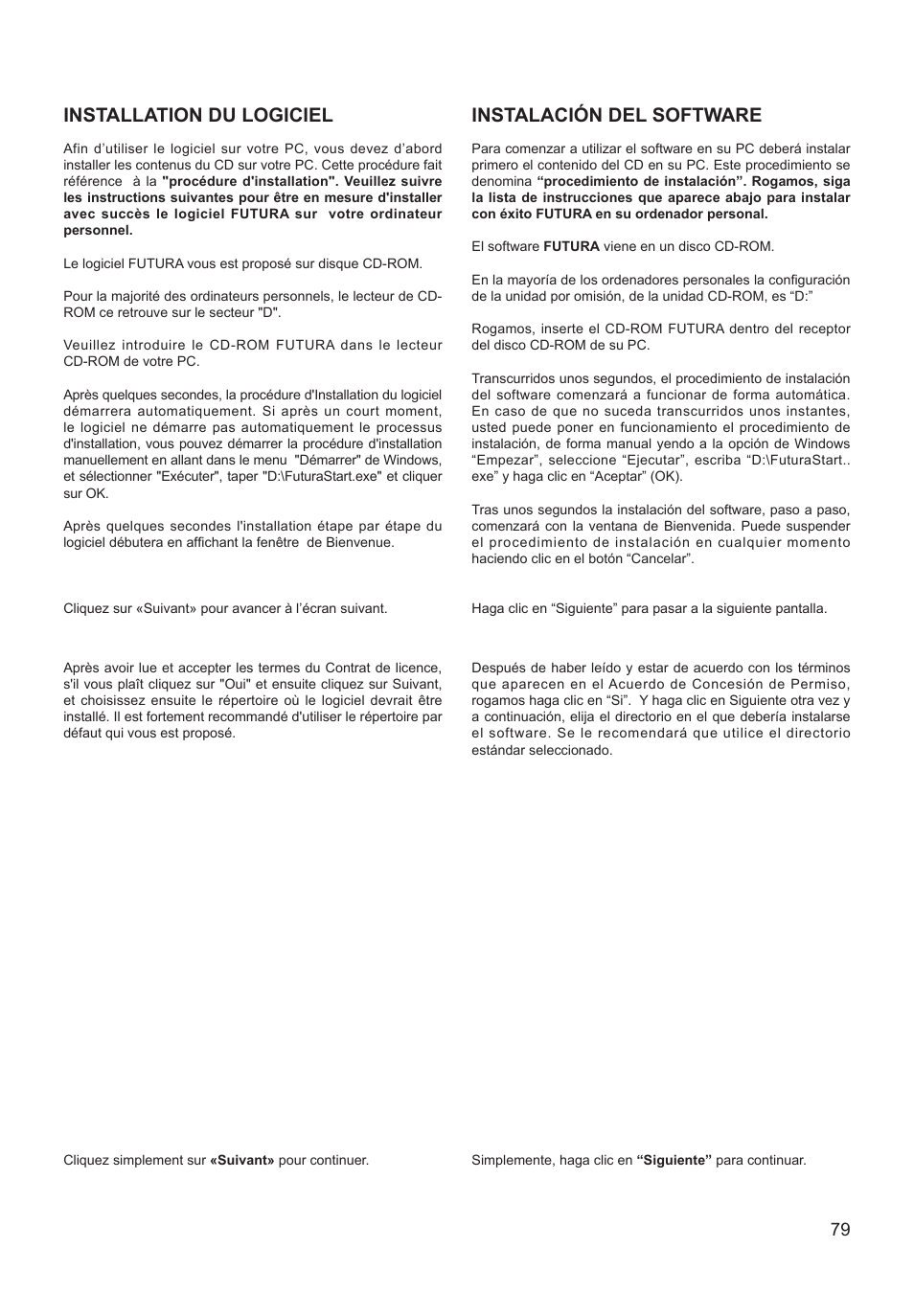 Installation du logiciel, Instalación del software | SINGER XL-550 FUTURA Instruction Manual User Manual | Page 79 / 120
