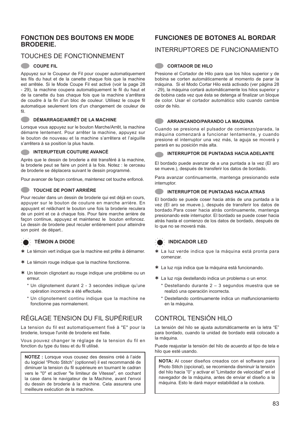 Réglage tension du fil supérieur, Control tensión hilo | SINGER XL-550 FUTURA Instruction Manual User Manual | Page 83 / 120