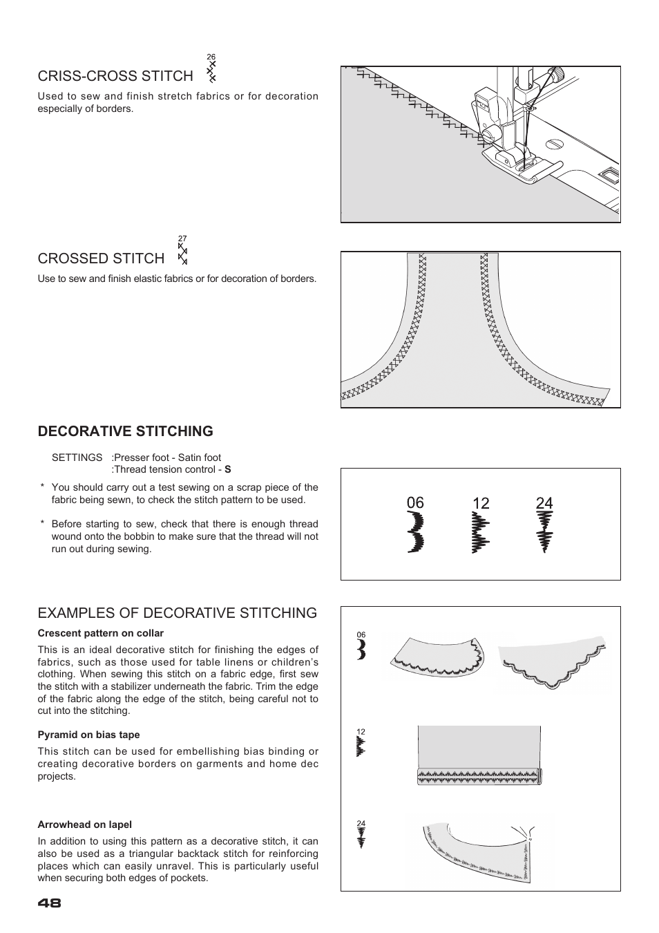 Criss-cross stitch, Crossed stitch, Decorative stitching | Examples of decorative stitching | SINGER XL-400 FUTURA Instruction Manual User Manual | Page 50 / 112