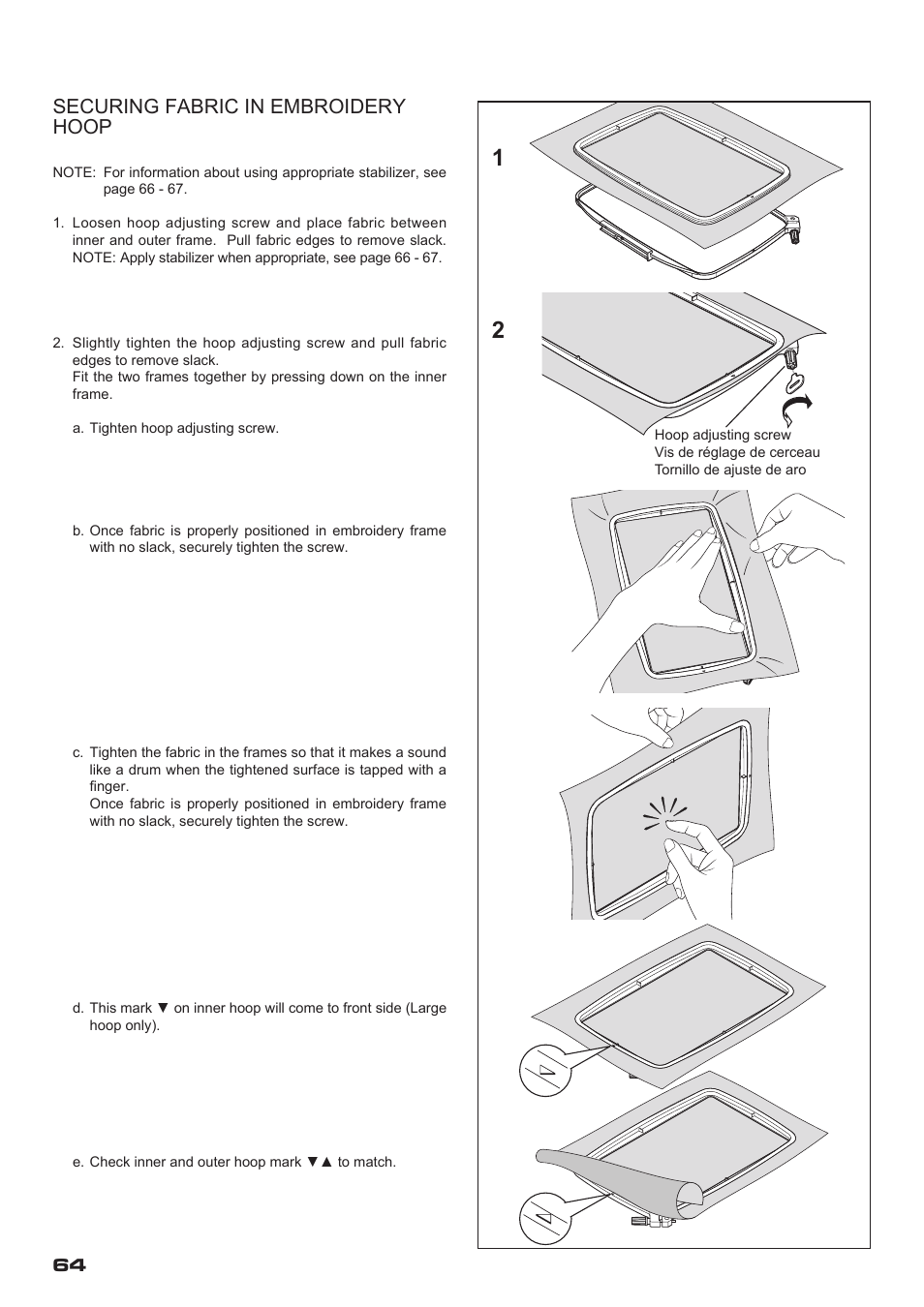 Securing fabric in embroidery hoop | SINGER XL-400 FUTURA Instruction Manual User Manual | Page 66 / 112