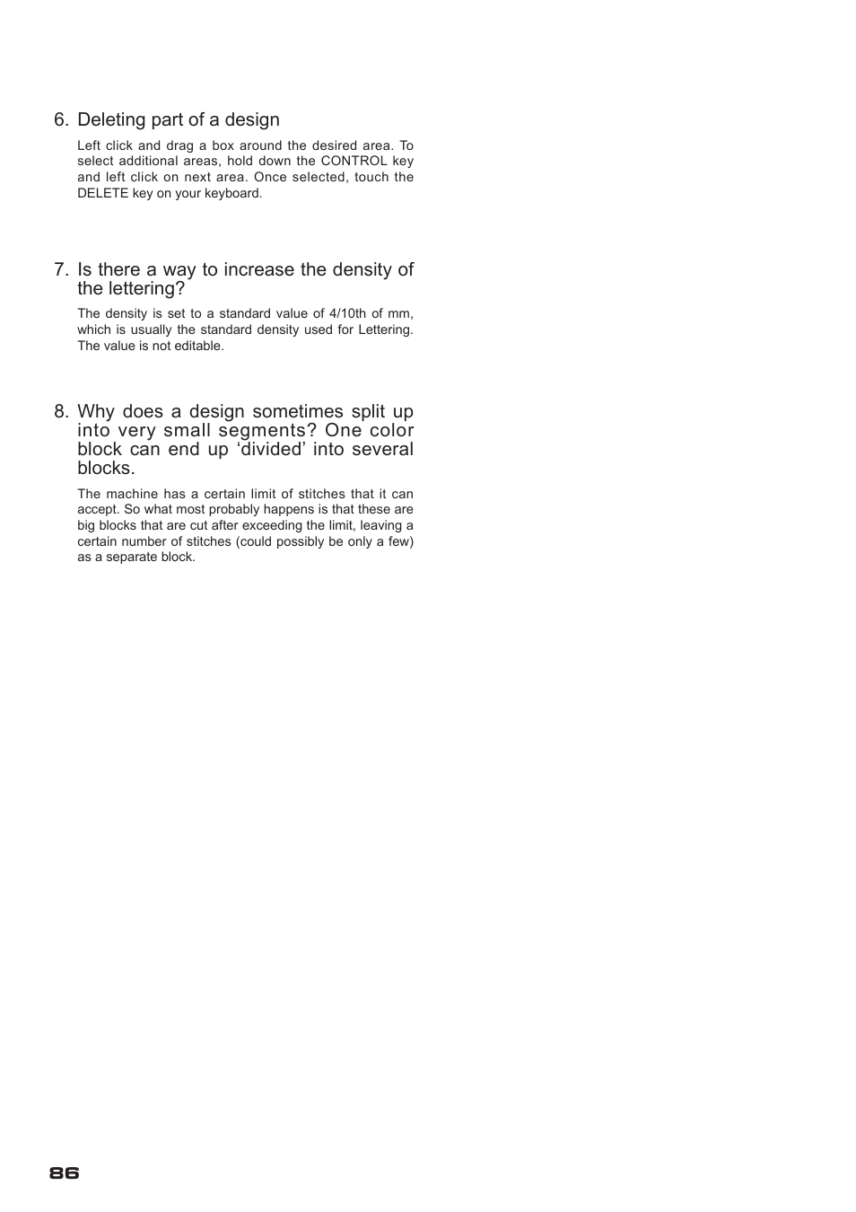 Deleting part of a design | SINGER XL-400 FUTURA Instruction Manual User Manual | Page 88 / 112