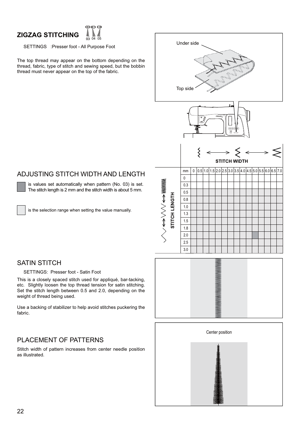 Zigzag stitching, Satin stitch | SINGER SEQS-6700 FUTURA QUARTET Instruction Manual User Manual | Page 24 / 68