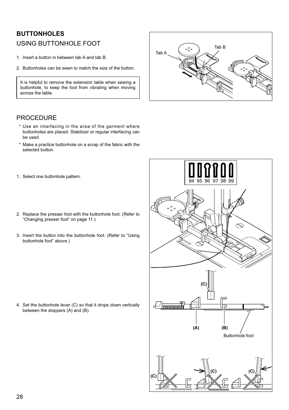 Buttonholes using buttonhole foot, Procedure | SINGER SEQS-6700 FUTURA QUARTET Instruction Manual User Manual | Page 30 / 68