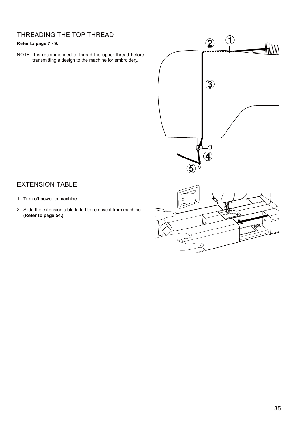 Threading the top thread, Extension table | SINGER SEQS-6700 FUTURA QUARTET Instruction Manual User Manual | Page 37 / 68