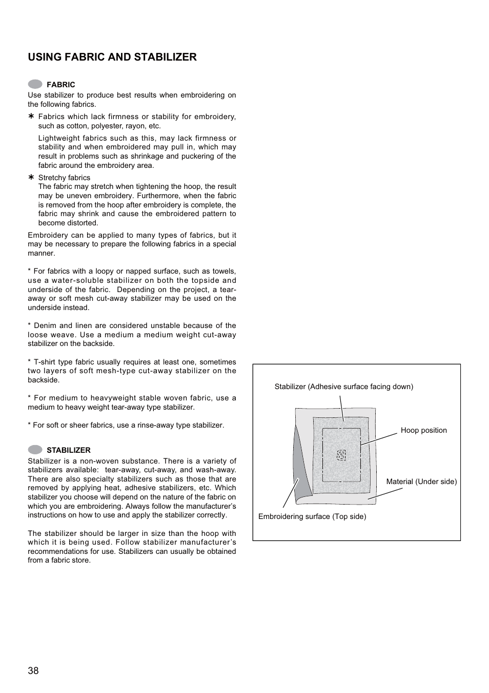 Using fabric and stabilizer | SINGER SEQS-6700 FUTURA QUARTET Instruction Manual User Manual | Page 40 / 68