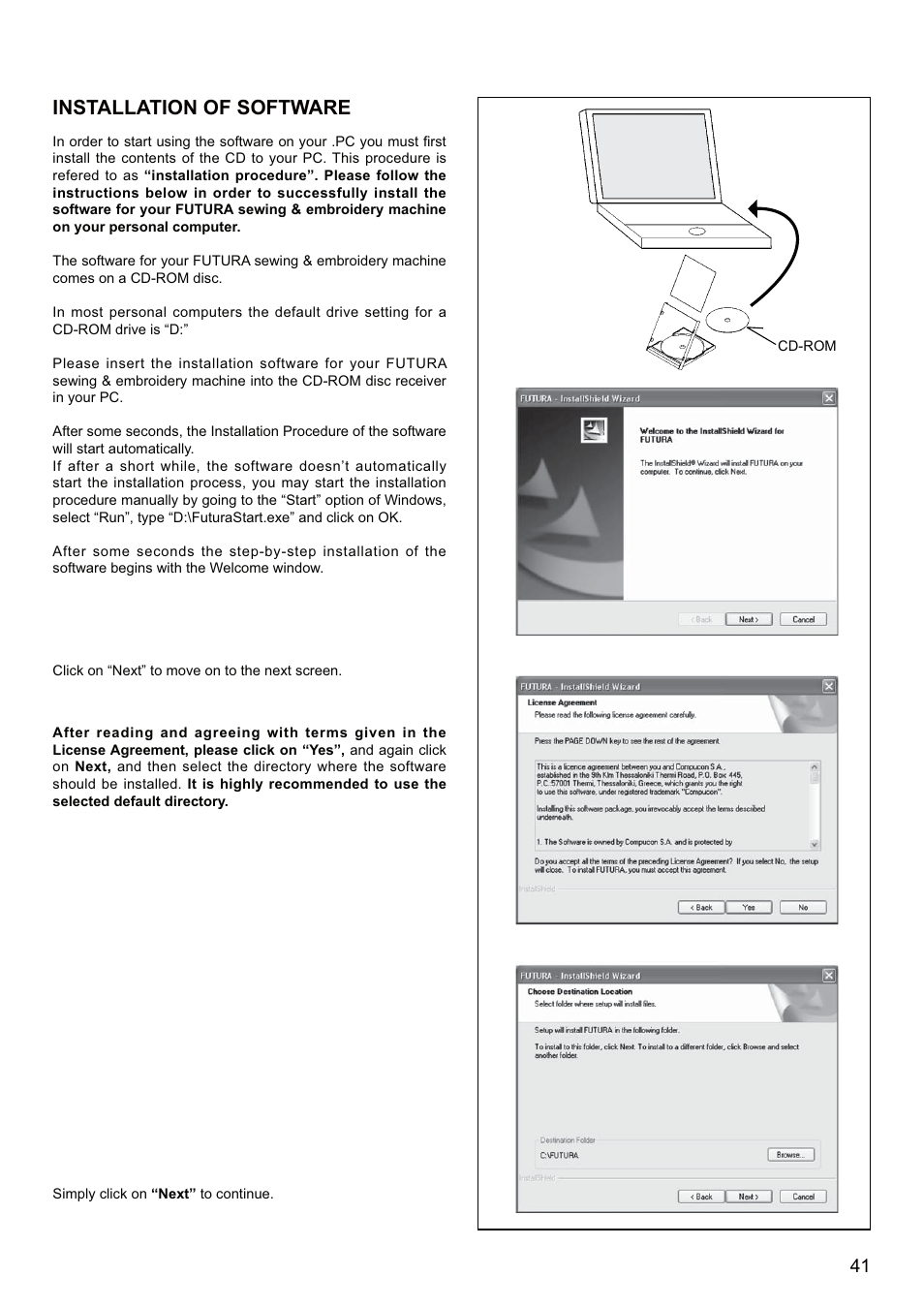 Installation of software | SINGER SEQS-6700 FUTURA QUARTET Instruction Manual User Manual | Page 43 / 68
