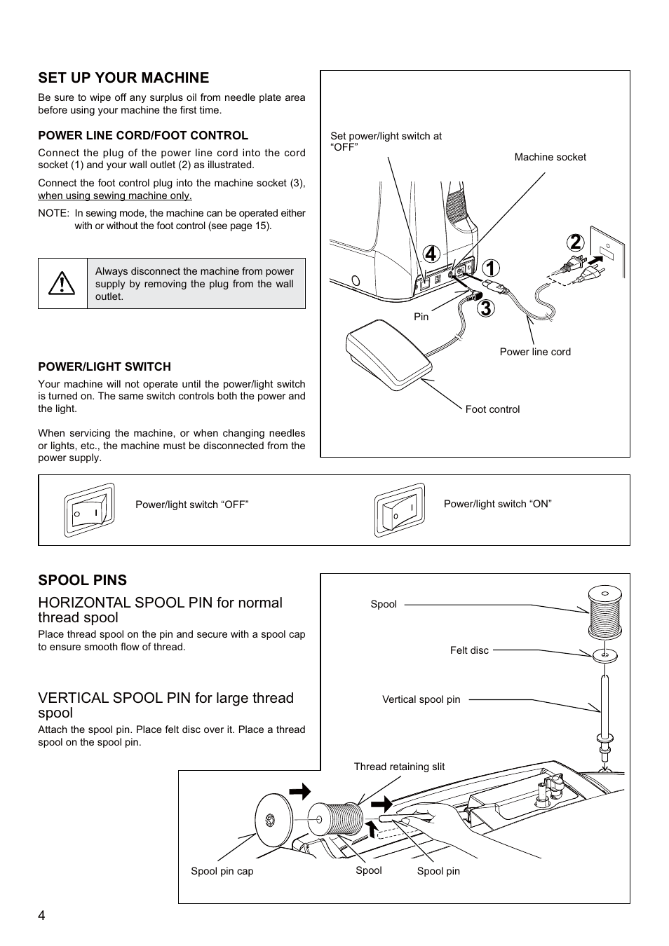 Set up your machine, Vertical spool pin for large thread spool | SINGER SEQS-6700 FUTURA QUARTET Instruction Manual User Manual | Page 6 / 68