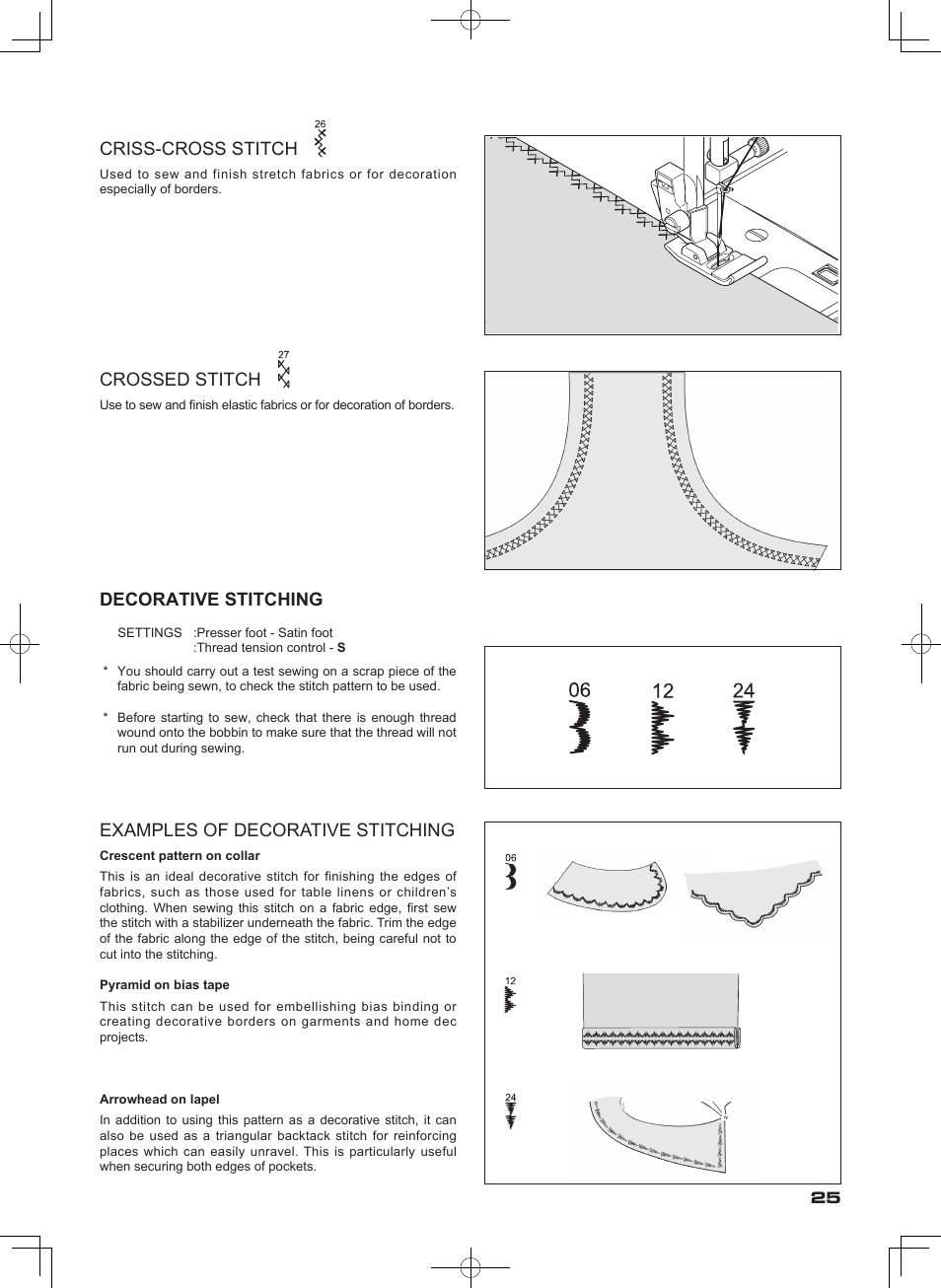 Criss-cross stitch, Crossed stitch, Decorative stitching | Examples of decorative stitching | SINGER SEQS-6000 FUTURA QUARTET Instruction Manual User Manual | Page 27 / 64