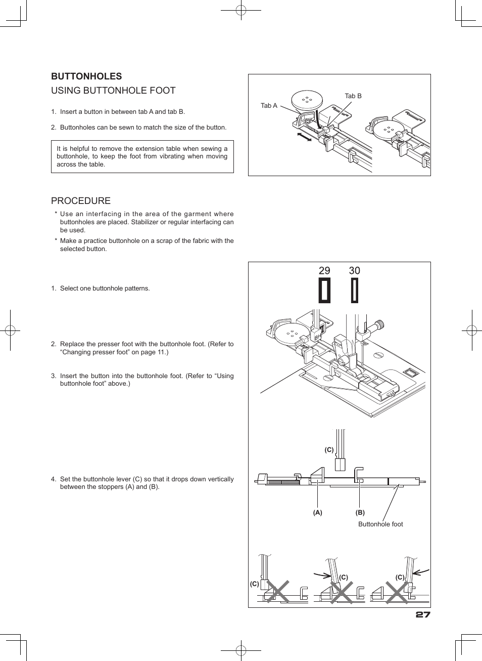Buttonholes using buttonhole foot, Procedure | SINGER SEQS-6000 FUTURA QUARTET Instruction Manual User Manual | Page 29 / 64