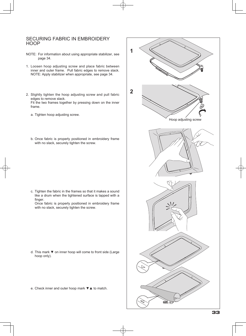 Securing fabric in embroidery hoop | SINGER SEQS-6000 FUTURA QUARTET Instruction Manual User Manual | Page 35 / 64