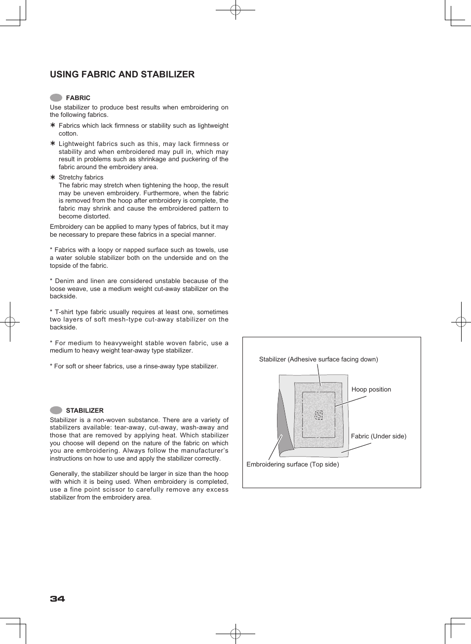 Using fabric and stabilizer | SINGER SEQS-6000 FUTURA QUARTET Instruction Manual User Manual | Page 36 / 64
