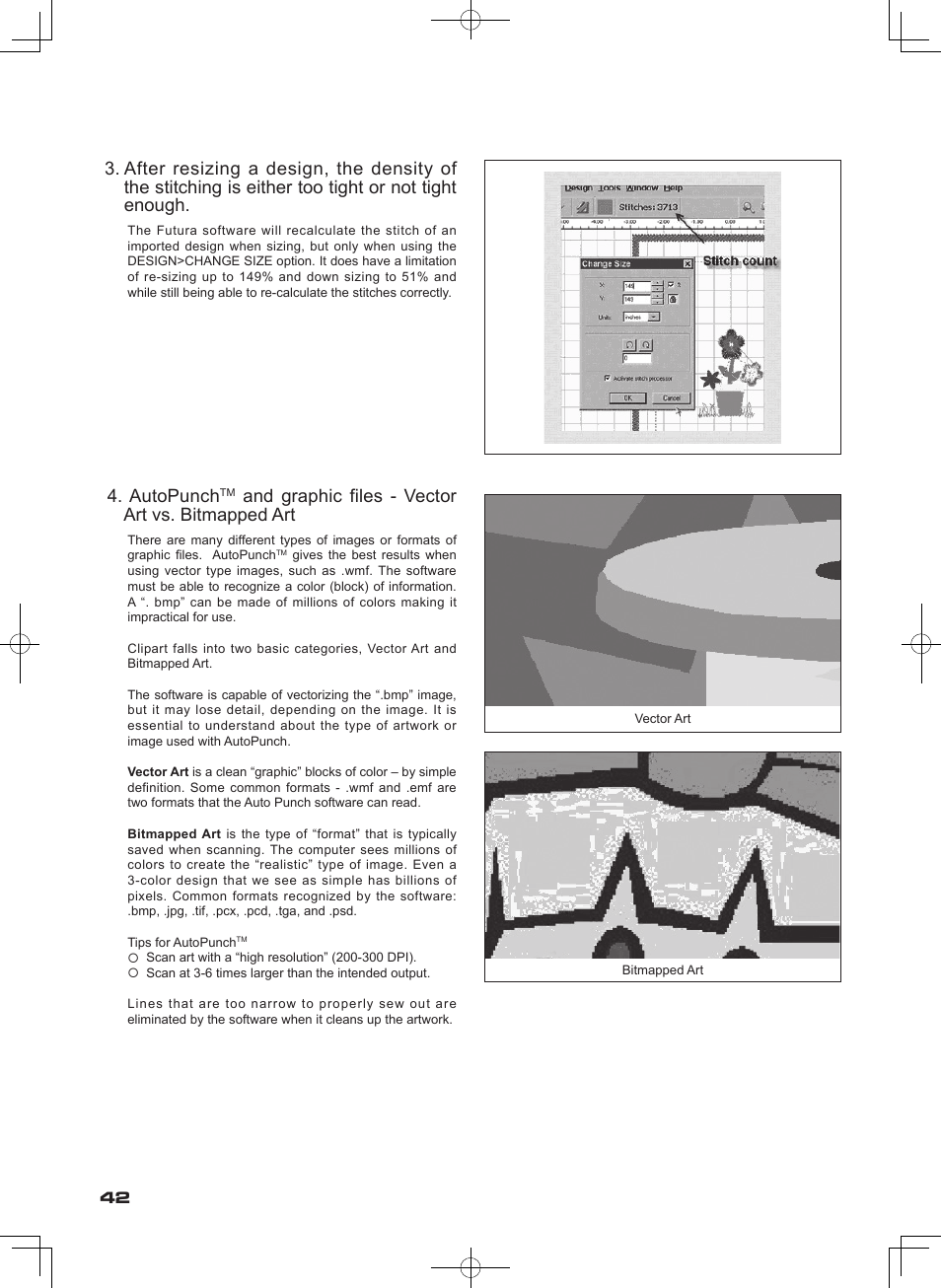 Autopunch, And graphic files - vector art vs. bitmapped art | SINGER SEQS-6000 FUTURA QUARTET Instruction Manual User Manual | Page 44 / 64