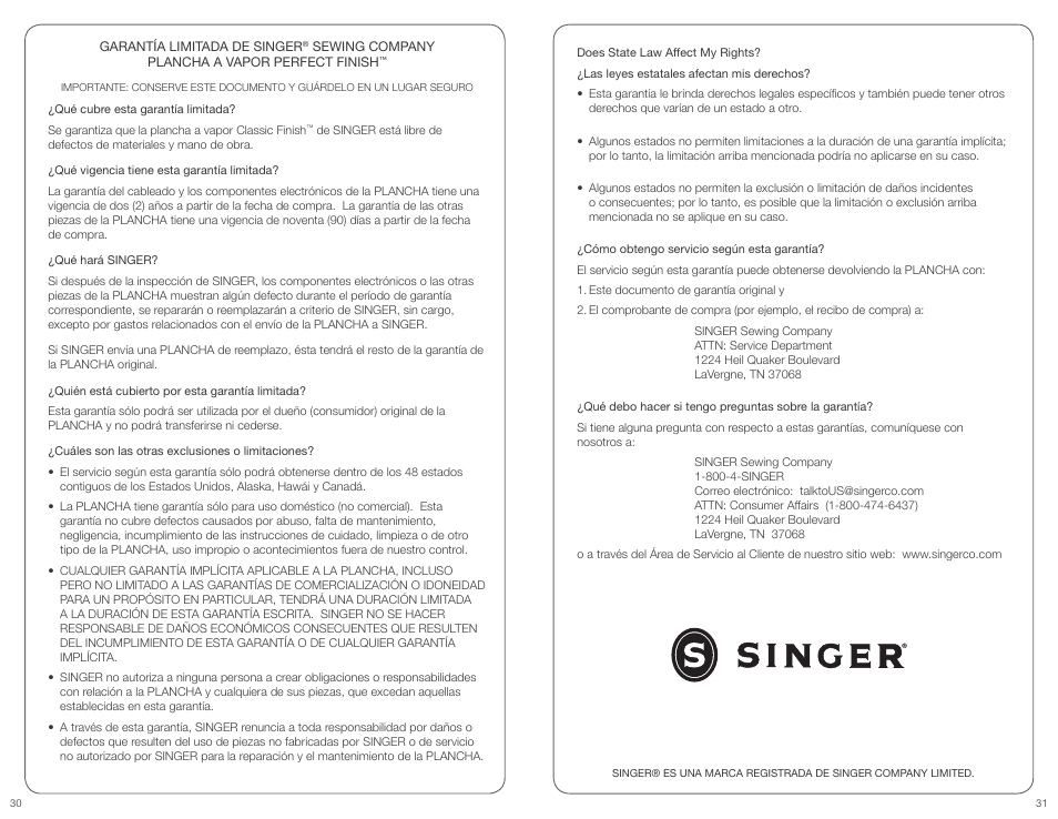 SINGER PERFECT FINISH User Manual | Page 16 / 17