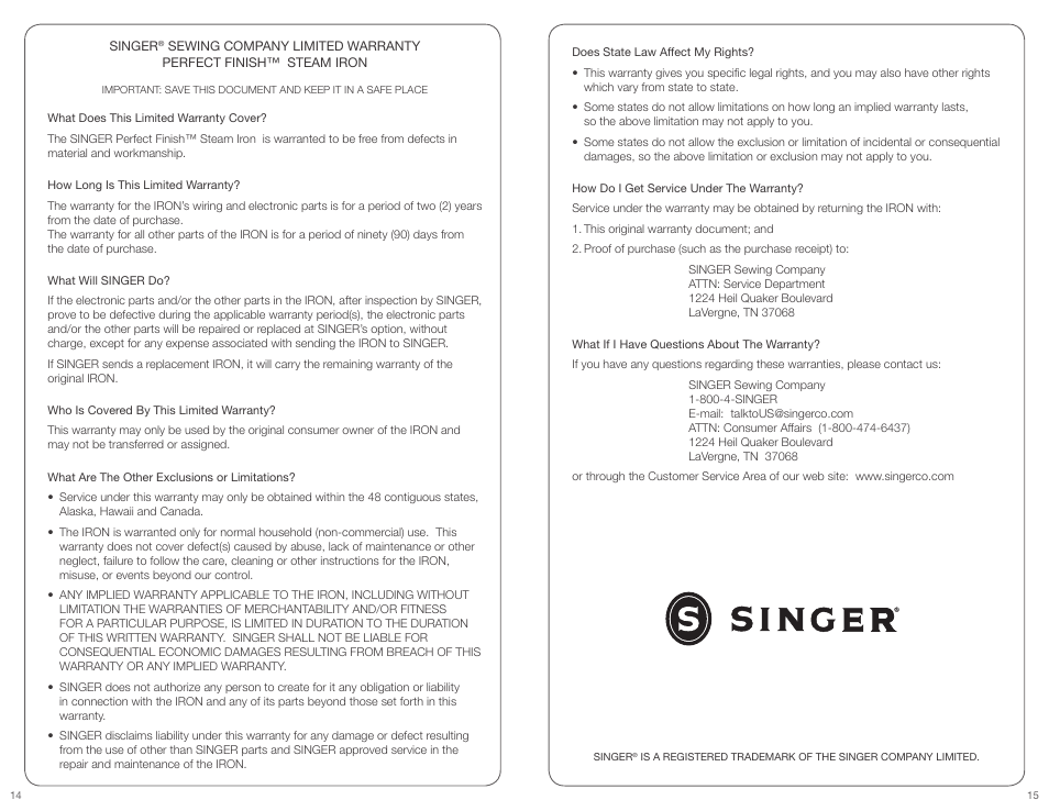 SINGER PERFECT FINISH User Manual | Page 8 / 17