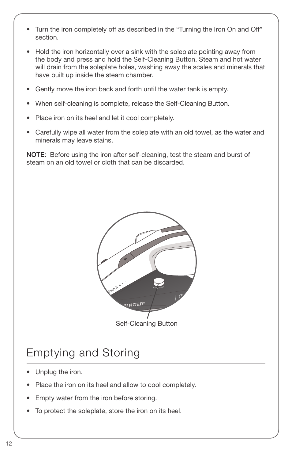 Emptying and storing | SINGER EXPERT FINISH II User Manual | Page 12 / 45