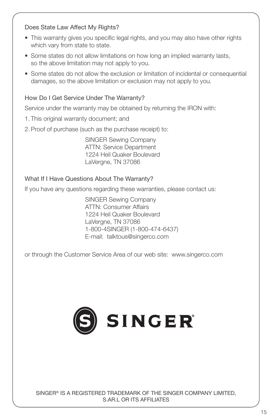 SINGER EXPERT FINISH II User Manual | Page 15 / 45