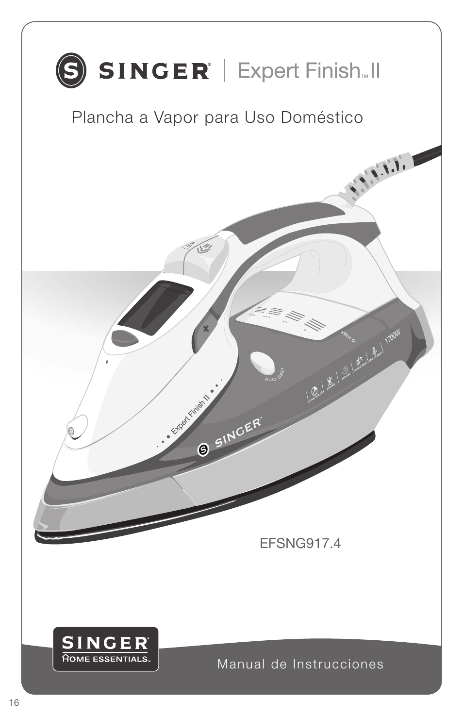 Plancha a vapor para uso doméstico, Efsng917.4, Manual de instrucciones | SINGER EXPERT FINISH II User Manual | Page 16 / 45