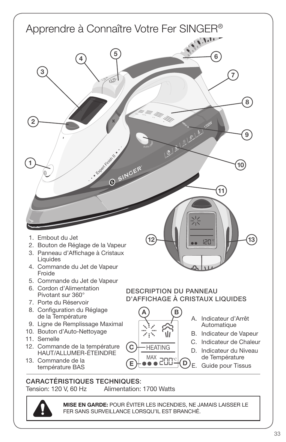 Apprendre à connaître votre fer singer | SINGER EXPERT FINISH II User Manual | Page 33 / 45