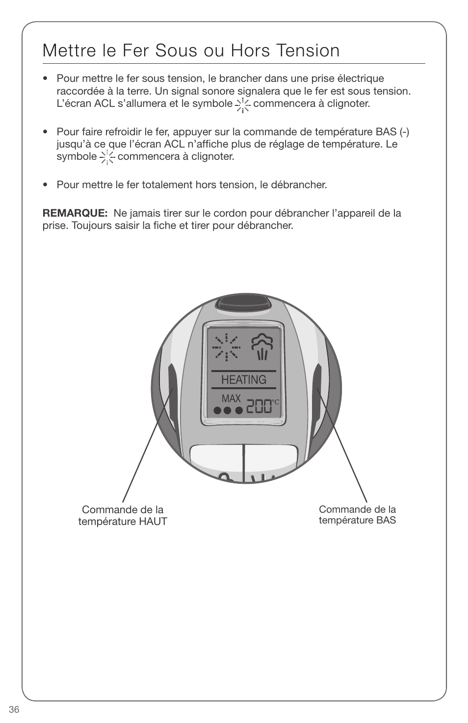 Mettre le fer sous ou hors tension | SINGER EXPERT FINISH II User Manual | Page 36 / 45