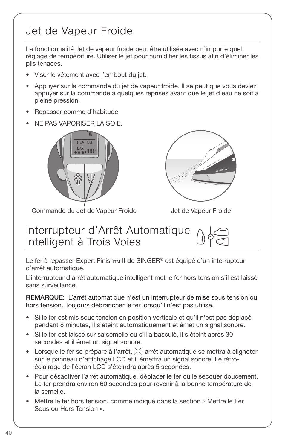 Jet de vapeur froide | SINGER EXPERT FINISH II User Manual | Page 40 / 45