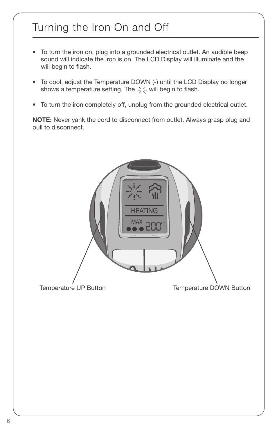 Turning the iron on and off | SINGER EXPERT FINISH II User Manual | Page 6 / 45