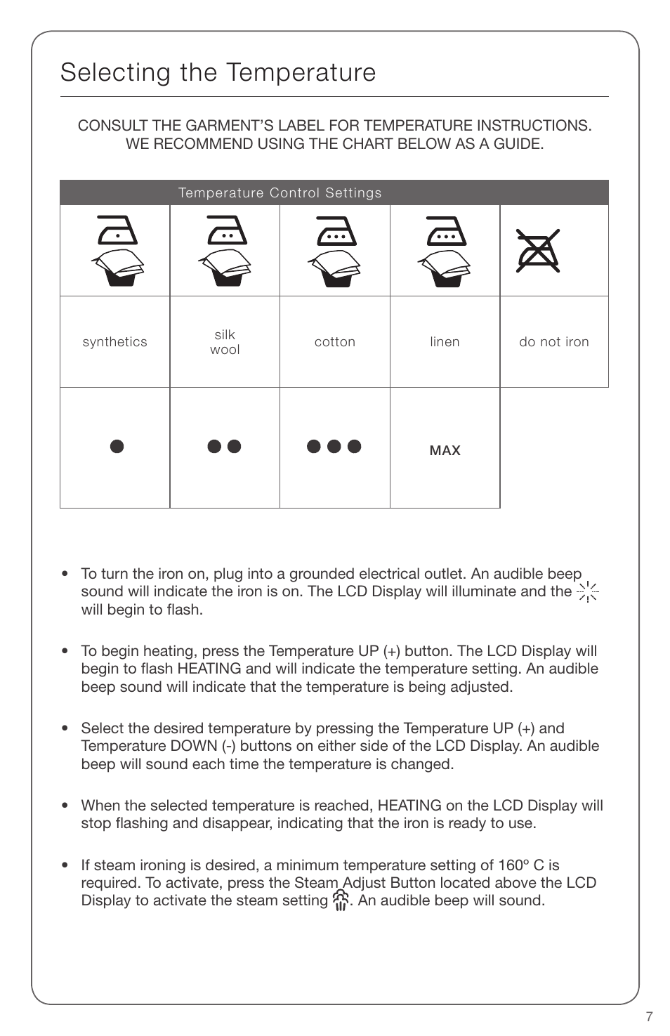 Selecting the temperature | SINGER EXPERT FINISH II User Manual | Page 7 / 45