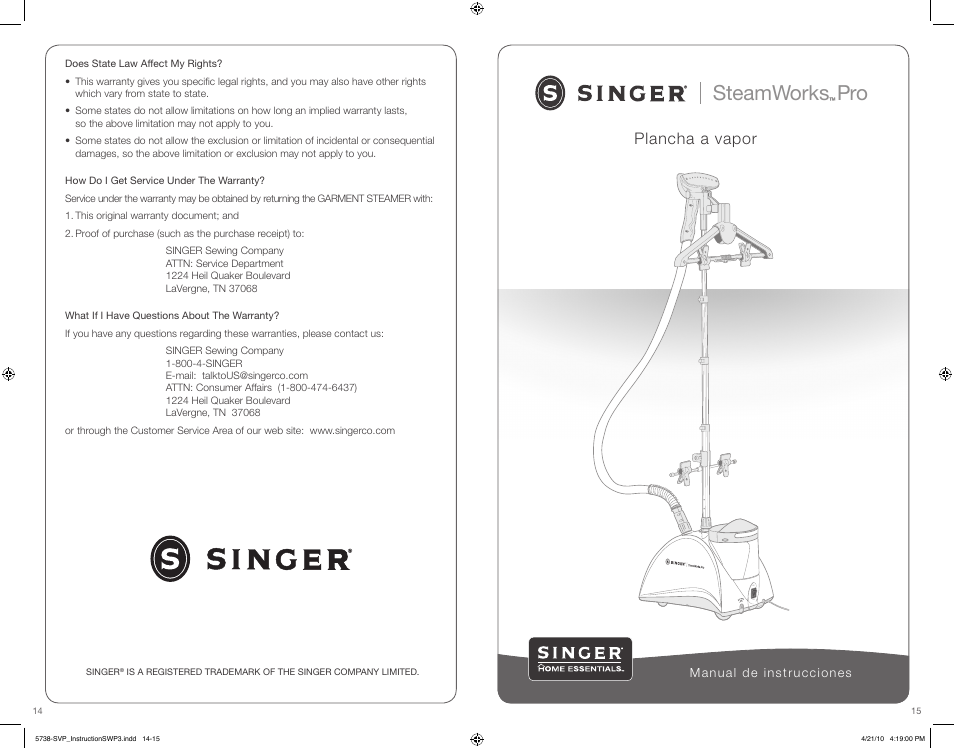 Steamworks pro, Plancha a vapor, On off | SINGER STEAMWORKS PRO User Manual | Page 8 / 15