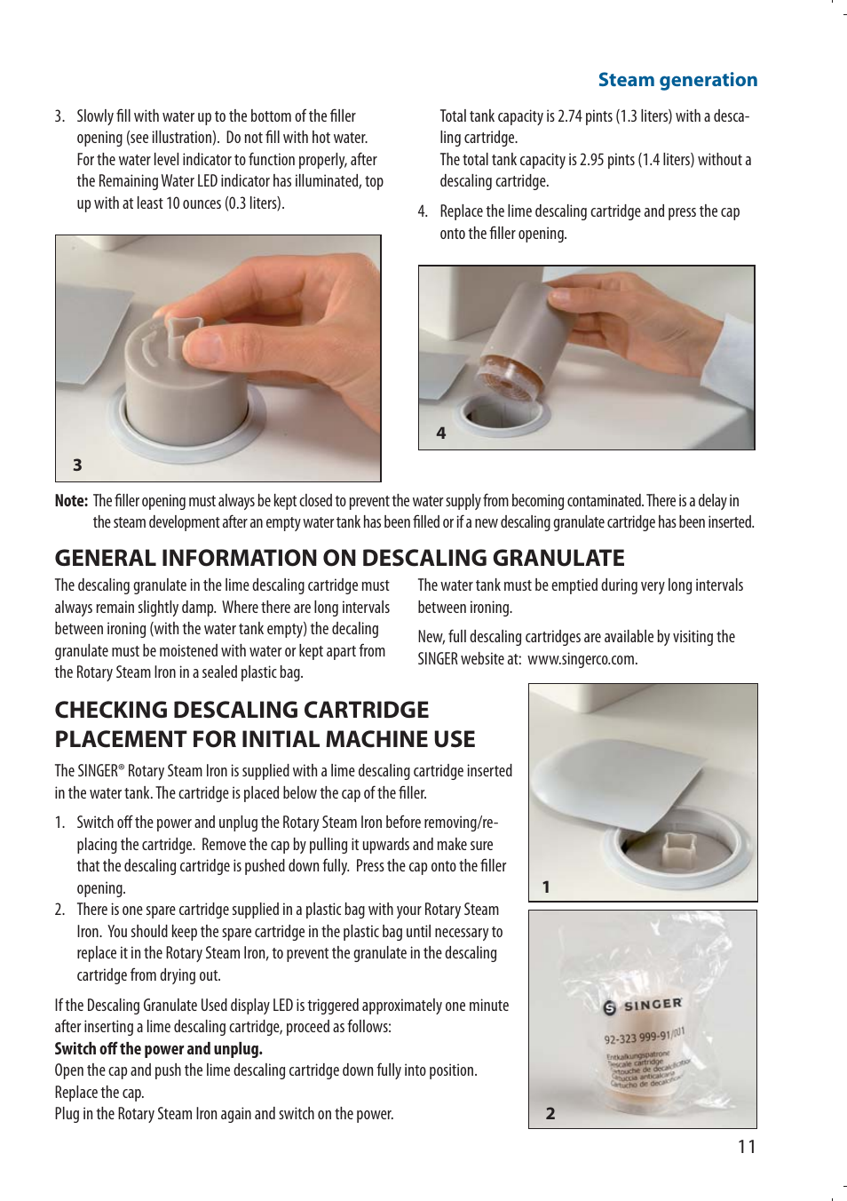 General information on descaling granulate | SINGER 580 ROTARY STEAM PRESS User Manual | Page 13 / 74