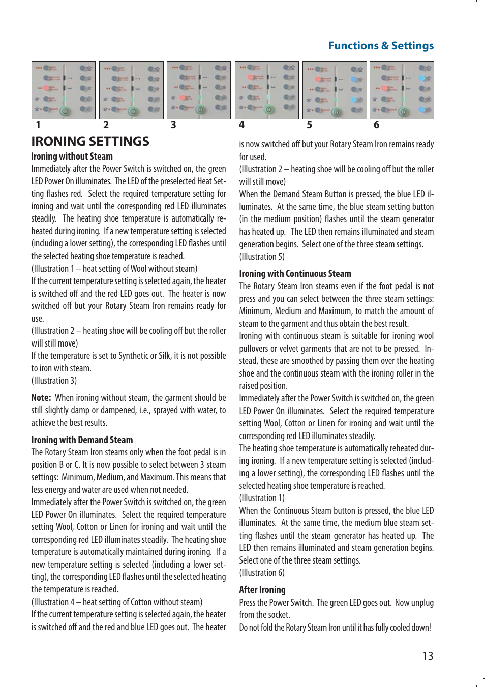 Ironing settings | SINGER 580 ROTARY STEAM PRESS User Manual | Page 15 / 74