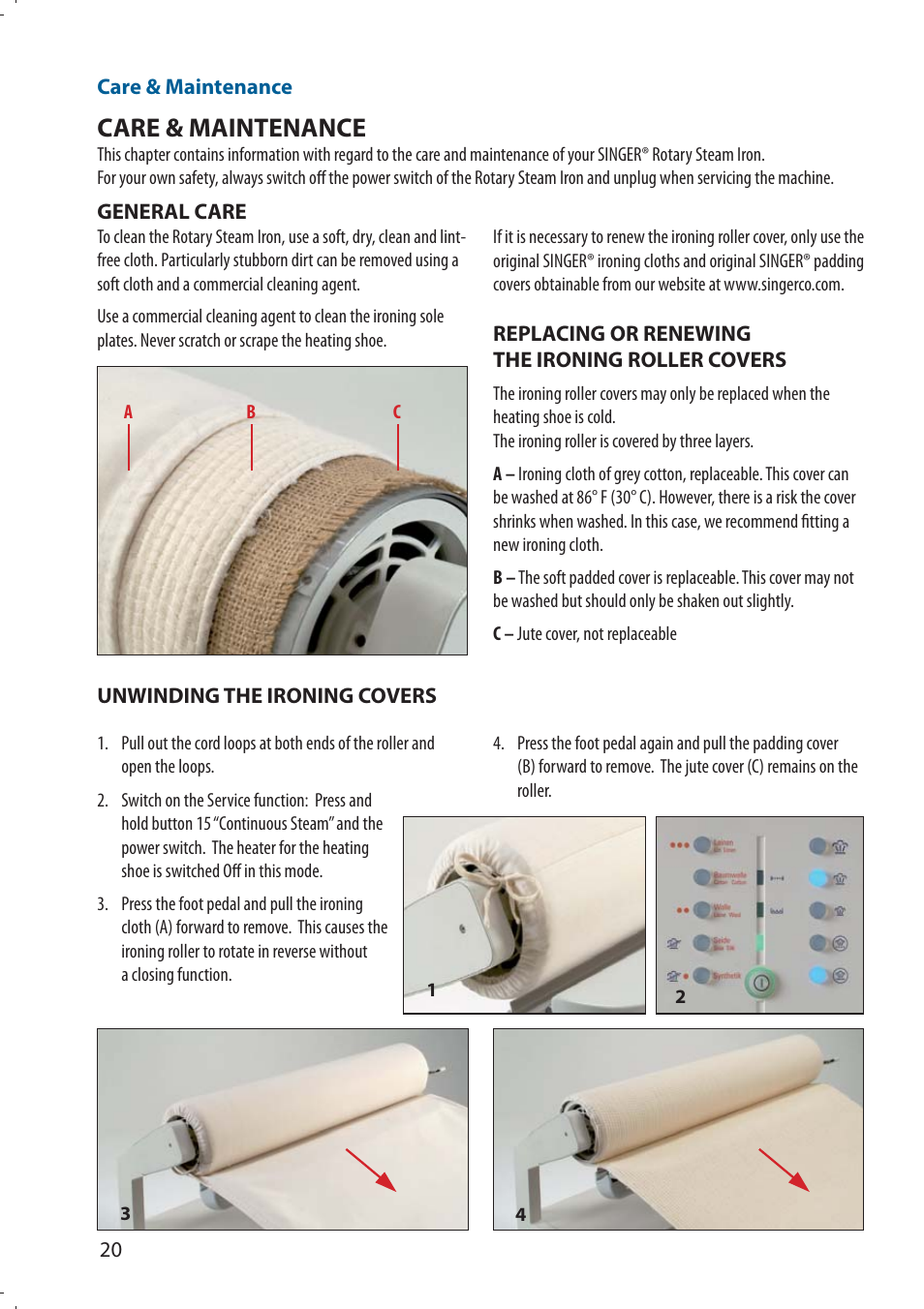 Care & maintenance | SINGER 580 ROTARY STEAM PRESS User Manual | Page 22 / 74