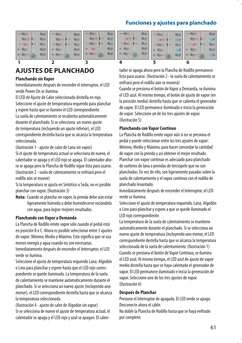 Ajustes de planchado | SINGER 580 ROTARY STEAM PRESS User Manual | Page 63 / 74