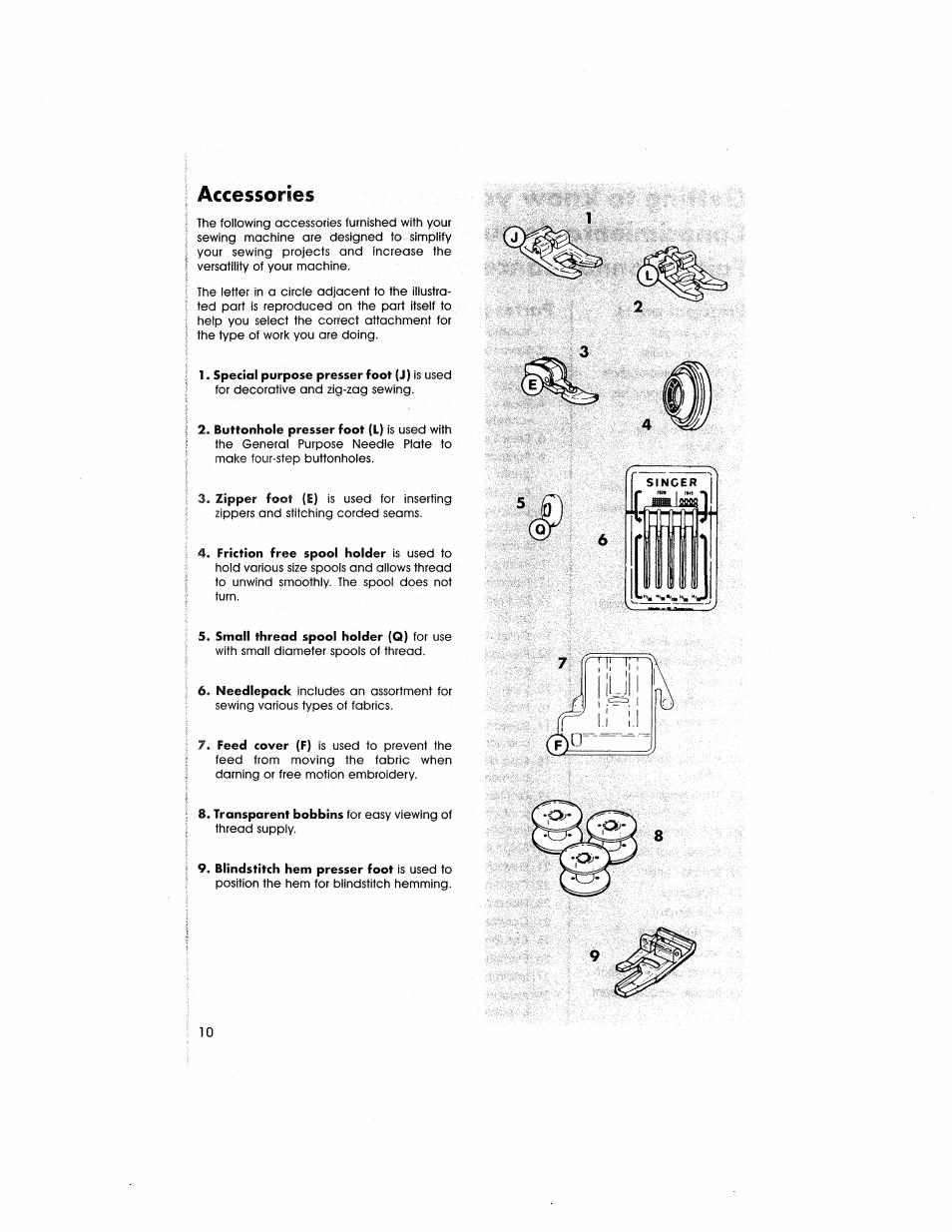 Accessories | SINGER 5805 User Manual | Page 12 / 88