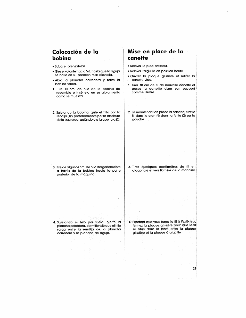 Colocación de la bobina, Mise en place de la canette | SINGER 5805 User Manual | Page 23 / 88