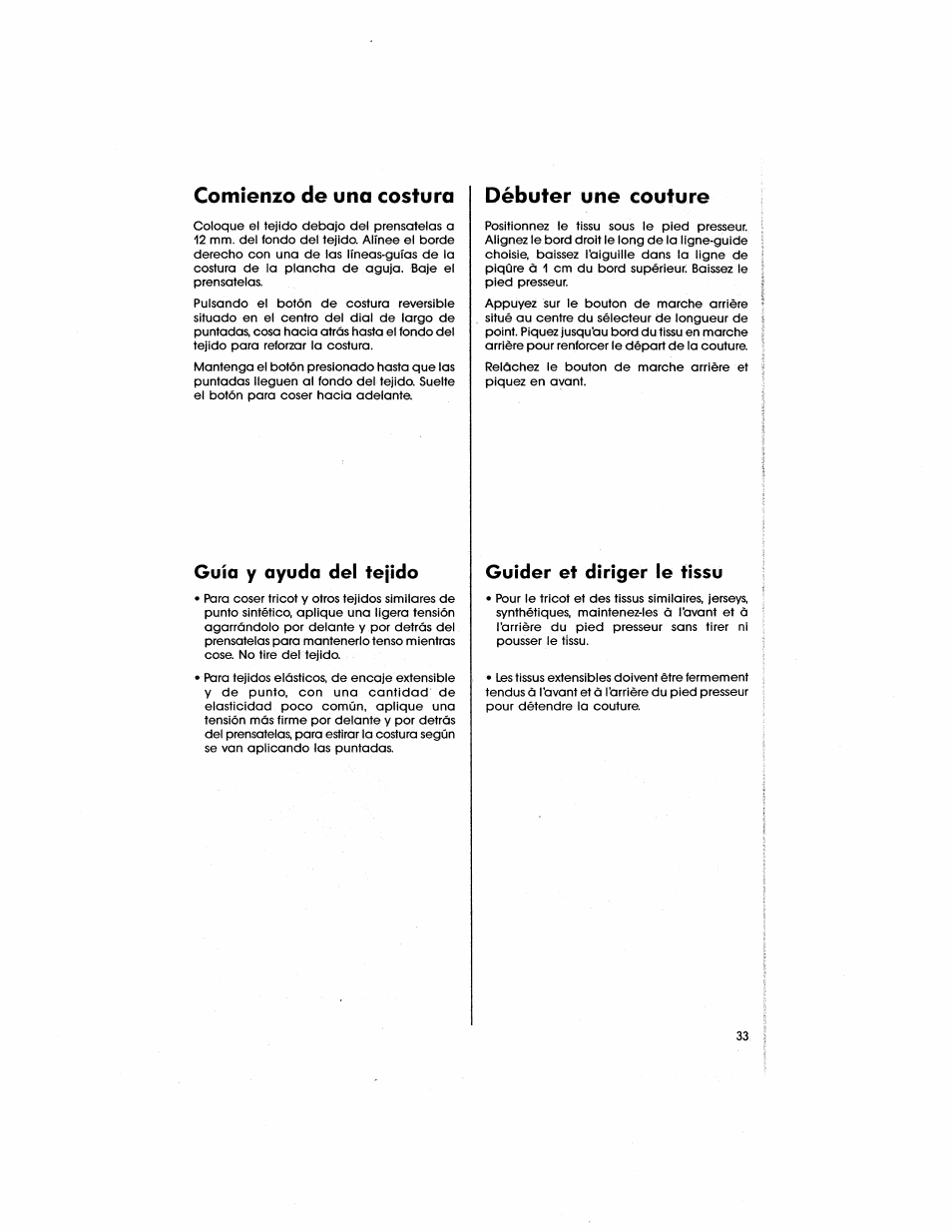 Comienzo de una costura, Débuter une couture, Guía y ayuda del tejido | Guider et diriger le tissu | SINGER 5805 User Manual | Page 35 / 88