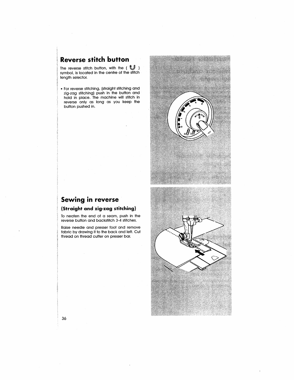 Reverse stitch button, Sewing in reverse | SINGER 5805 User Manual | Page 38 / 88