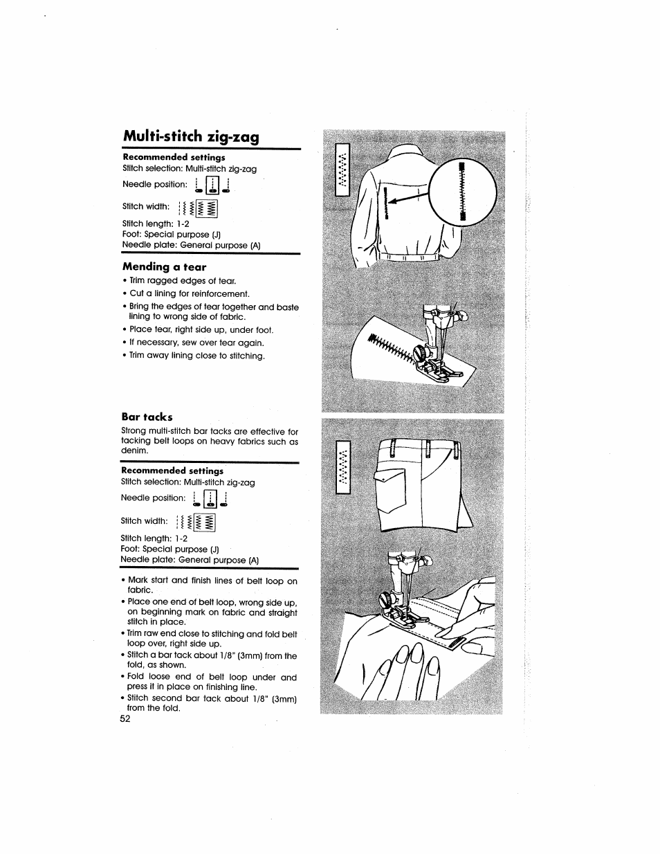 Multi-sfitch zig-zag, Muitl-stitch zig-zag | SINGER 5805 User Manual | Page 54 / 88