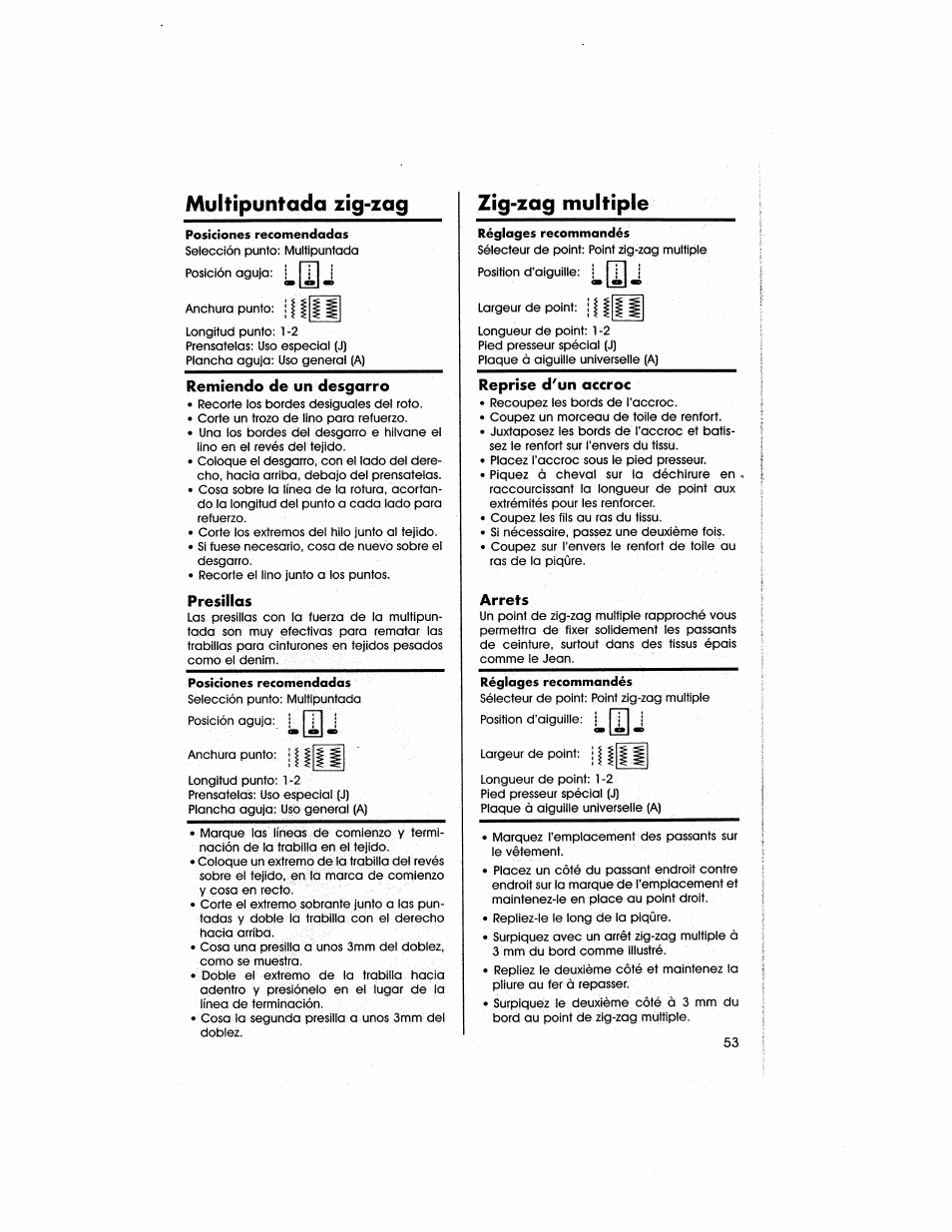 Multipuntada zig-zag, Zig-zag multiple | SINGER 5805 User Manual | Page 55 / 88