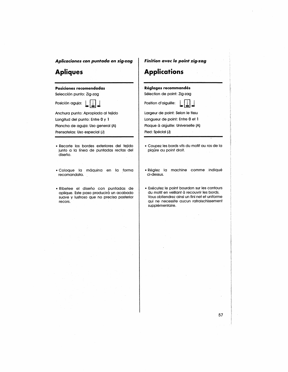 Apliques, Applications | SINGER 5805 User Manual | Page 59 / 88