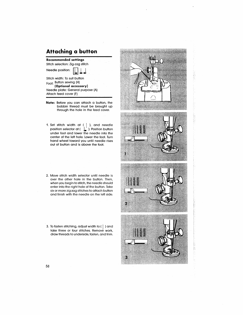 Attaching a button | SINGER 5805 User Manual | Page 60 / 88