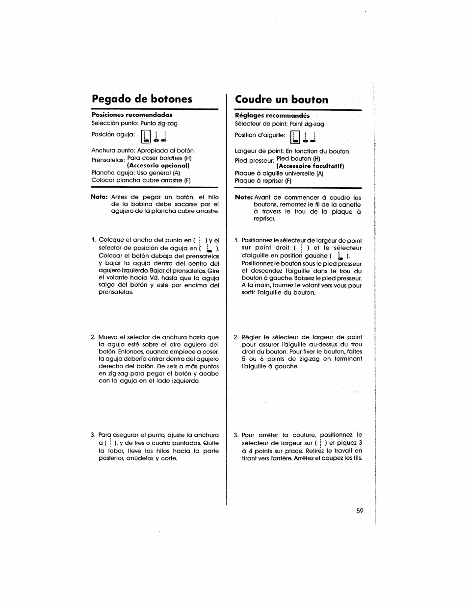 Pegado de botones, Coudre un bouton | SINGER 5805 User Manual | Page 61 / 88